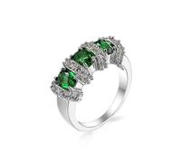 DCFSHEE Oval Cut Three Stone Birthstone Rings Green Simulated Emerald Stone Cubic Zirconia Half Eternity Ring Wedding Engagement Rings for Women, US code 8, Cubic Zirconia, Created Diamond