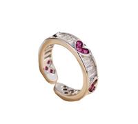 DCFSHEE Ring with Cubic Zirconia Baguette Red Heart Shaped Open Adjustable Crystal Princess Cut Rectangle Stackable Statement Finger Cuffs Eternity Bands for Her