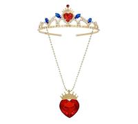 Dcfywl731 Descendants Costume Red Heart Crown and Necklace Set Queen of Hearts Gold Crown for Women Halloween Parties, Metal, No Gemstone
