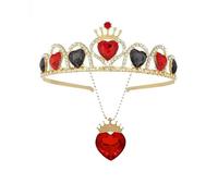 Dcfywl731 Descendants Costume Red Heart Crown and Necklace Set Queen of Hearts Gold Crown for Women Halloween Parties, Metal, No Gemstone