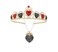 Dcfywl731 Descendants Costume Red Heart Crown and Necklace Set Queen of Hearts Gold Crown for Women Halloween Parties, Metal, No Gemstone