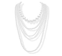 Dcfywl731 Long Layered Pearl Necklaces Costume Long Faux Pearl Necklace for Women 1920s Accessories Layered Pearl Necklaces, Pearl, no gemstone