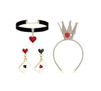 Dcfywl731 Queen of Hearts Costume Women Red Heart Necklace Earrings Set Black Choker Necklaces for Women Gothic Vampire Queen Costume Jewelry Accessories, Metal, No Gemstone