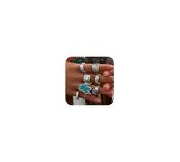Dcfywl731 Western Turquoise Rings for Women - Bold Boho Stone Statement Band, Native American Style Country Jewelry Accessory, Brass, brass