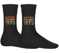DCG PRINTWEAR 50th Birthday Gag Gift Socks - Born in 1975 Black Socks for Men or Women - Funny Gift for Adults