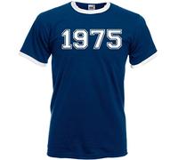 DCG PRINTWEAR Varsity 1975 College Unisex Ringer T-Shirt Birthday Gift Present Funny Novelty Top