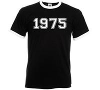 DCG PRINTWEAR Varsity 1975 College Unisex Ringer T-Shirt Birthday Gift Present Funny Novelty Top