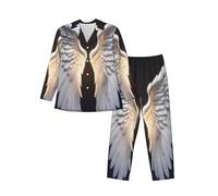 DCGHKOP Angel Wing Print Mens Pajamas Set,Breathable Sleepwear For Men,Perfect For Lazy Weekends Home Black