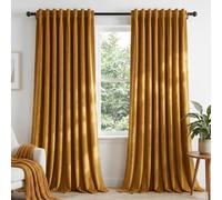 Dchola Mustard Yellow Velvet Curtains for Bedroom Window with Back Tab, Super Soft Vintage Luxury Heavy Drapes, Room Darkening Thermal Insulated Curtain for Living Room, W52 by L90 inches, 2 Panels