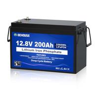 DCHOUSE 12V 200Ah Lithium Leisure Batteries, Low Temp Cut Off, with 2560Wh Energy Max. Built-in 200A BMS for Caravans, Solar, Home Energy Storage, Marine Trolling Motor, Boat, Golf Carts