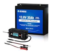 DCHOUSE 12V 30Ah LiFePO4 Lithium Battery Kit with DC Port & 12V 5A Charger, Mini BCI Group U1, 30A BMS, 5000+ Deep Cycles, Ideal for Fish Finder, Outdoor Backup Power, Kayak, Power Wheel Chair