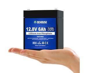 DCHOUSE 12V 6Ah Mini LiFePO4 Lithium Deep Cycle Battery with 10A BMS & 4000+ Cycles, Replaces 7Ah/8Ah Lead Acid, Perfect for CCTV Camera, Solar, Fish Finder, Lighting, Pump, UPS, Alarm System