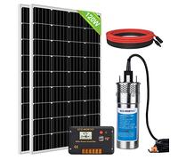 DCHOUSE 2pcs 100 Watts Monocrystalline Solar Panel with 12V Submersible Well Pump & Mounting Kits for Water Fountain