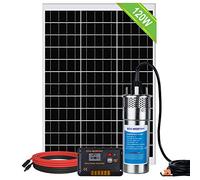 DCHOUSE Solar Water Pump, 12 V Blue Solar Water Pump + 120 W Solar Panel Kit + 20 A Charge Controller, Well, Watering, Filling Water Tanks, Delivery in 2 Packages