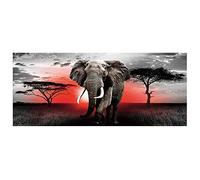 DCIDBEI 110 x 50 cm 5D Round Diamond Painting Large Format Landscape Africa Painting by Numbers Animal Anime, Cross Stitch Diamond Arts Craft Home Entrance Wall Decoration, African Elephant