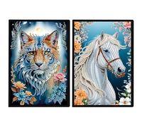 DCIDBEI 2 Pack DIY Diamond Painting Notebook Tiger Horse A5 Blank Diamond Painting Diary Sketchbook Book Rhinestone Craft Diamond Art Notebook Students 50 Sheets Diamond Journal Kits