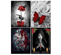 DCIDBEI 30 x 40 cm 4 Pack Painting by Numbers Flowers Love, Diamond Painting Skull Pair for Adults, Gift Decoration for Party, Crafts, Painting & Crafts