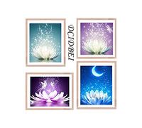 DCIDBEI 30 x 40 cm 4 Pieces Round Diamond Painting Kit, 5D Adults Zen, Birthday Gift, Party Wall Decoration Lotus Flowers