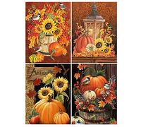 DCIDBEI 30 x 40 cm 5D 4 Pieces Round Diamond Painting Pumpkin DIY Painting Diamond Animals Bird Diamond Painting Sunflower Craft Home Bedroom Living Room Decoration Halloween