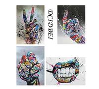 DCIDBEI 30 x 40 cm Set of 4 5D Diamond DIY Diamond Painting Graffiti, Modern Diamond Art Wall Decoration, Birthday Party Gift for Adults and Children, Creative Hobby, Hand and Mouth