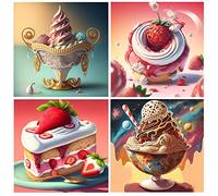 DCIDBEI 4 Pack 3D Ai Diamond Painting Ice Cream 30x30 cm Crystal Art Kits Cakes Cake Diamond Painting Kits Cake Crushed Diamond Kitchen Accessories Kitchen Diamond Art Painting by Numbers Adults