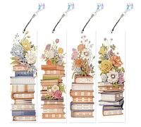 DCIDBEI 4 Pack Diamond Art Kits for Adults Bookmarks Wedding Anniversary Retirement Birthday Gifts Teacher Page Markers Bookmark for Women Readers Book Lovers Thank You Teacher Gifts Books Flowers