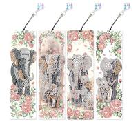DCIDBEI 4 Pack Diamond Painting Bookmarks Colourful Set Painting by Numbers Adult Page Markers Clip Bookmark for Books Page Marker Clip Bookmark Reading Accessories (Elephant)