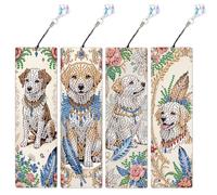DCIDBEI 4 Pack Diamond Painting Bookmarks with Tassel 20x6cm Diamond Art Bookmark Book Mark for Book Lovers Writers Readers Paint by Numbers kit for Adults Book Marker Clips Dogs