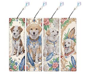 DCIDBEI 4 Pack Diamond Painting Bookmarks with Tassel 20x6cm Diamond Art Bookmark Book Mark for Book Lovers Writers Readers Paint by Numbers kit for Adults Book Marker Clips Dogs
