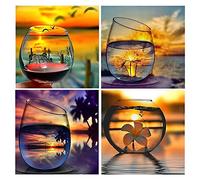 DCIDBEI 4 Pack Diamond Painting Landscape 30x30 cm Diamond Painting Beach Sea Diamond Painting Sunset Beach in Glass Crystal Painting Palm Tree Diamond Rhinestone Scenery Diamond Art Beach Scene
