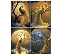 DCIDBEI 4 Pieces Diamond Painting Golden Peacock Adult Diamond Painting Pictures Fairy Bird Diamond Embroidery Animals Craft Set Children Gift Sister Party Peacock on Tree 30 x 40 cm