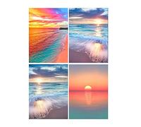 DCIDBEI 4 Pieces Diamond Painting Kit, 5D Colourful Beach Holiday for Adults Gift Birthday Party Wedding Wall Decoration Landscape Sea and Sunset