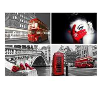DCIDBEI 40 x 30 cm DIY Set of 4 Diamond Painting Woman, Painting by Numbers Bridge Adults, Diamond Painting Landscape Bus, Unique Gift, 5D Wall Decoration Craft, Modern City