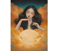DCIDBEI 40 x 50 cm DIY Diamond Painting Woman and Moon, 5D Diamond Painting Abstract Landscape, Puzzle Diamond Fairy, Casual Game Children Gift Original Wall Decor Living Room Bedroom Adults