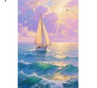 DCIDBEI 5D Landscape Beach and Sea Diamond Painting Sailing Ship 40 x 50 cm Painting by Numbers Adults Beginners Mosaic Making Diamond Painting Landscapes Sunset Home Decor