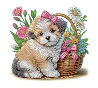 DCIDBEI 5D Special Shape Diamond Painting Rhinestone Special Dog Flowers 30 x 30 cm Diamond Painting by Numbers Dog Flowers Pictures Crystal Rhinestone Embroidery Cross Stitch Arts Craft for Wall