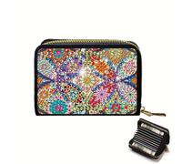 DCIDBEI Diamond Painting Purse Small Women's Purse Women's Small and Short Format Purse Many Compartments Wallet with Zip Coin Compartment Wallet Mandala