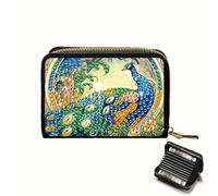 DCIDBEI Diamond Painting Purse Small Women's Purse Women's Small and Short Format Purse Many Compartments Wallet with Zip Coin Compartment Wallet Peacock