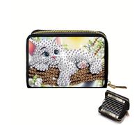 DCIDBEI Diamond Painting Women's Purse with Zip and Many Compartments Wallet Card Holder with Many Compartments Small and Short Format Wallet for Women Cat