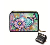 DCIDBEI Diamond Painting Women's Purse with Zip and Many Compartments Wallet Card Holder with Many Compartments Small and Short Format Wallet for Women Butterfly Flowers