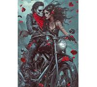 DCIDBEI DIY Diamond Painting Large Starter Set Skull with Glitter Gothic 40 x 50 cm Beads Pictures Skull Motorcycle 5D Diamond Painting Painting by Numbers Adult Skull on Motorcycle Life Death