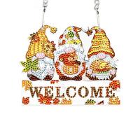 DCIDBEI DIY Diamond Painting Pendant with Chain Welcome 15 x 15 cm Diamond Painting Ornaments Gnome Diamond Painting Signs Pendant Plaque Front Door Sign Wall Sign Mosaic Decoration for Beginners