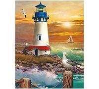 DCIDBEI Square Drill Diamond Painting 16x20 in/40x50 cm DIY 5D Diamond Art Sticker Large 5D Diamond Painting Seaside Crystal Rhinestone Embroidery Cross Stitch Beads Pictures Lighthouse Seagull