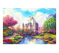 DCIDBEI Square Drill Diamond Painting Castle 50x40 cm Extra Large Castle Diamond Painting Painting by Numbers Embroidery Full Diamond Painting kit Landscape Rural Cherry Blossom Bridge Church
