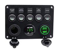 Dciustfhe 463296 5 Gang 12V/24V Inline-Fuse Box LED Switch Panel Dual USB Car Boat Truck Camper, Black