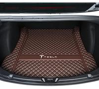 Dciustfhe Car Boot Mats Liner, for Tesla Model 3 2019 2020 2021 2022 Full Encirclement Leather Trunk Mat Interior Waterproof Anti-Slip Decorate Accessories,Single-Brown