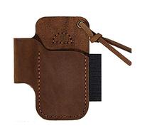 Dciustfhe Handmade Leather Sheath Folding Knife Flashlight Holder EDC Tool Brown