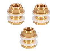 Dciustfhe Solid Brass Bulkhead Fitting,3Sets 1/2In Female 3/4In Male Solid Brass Water Tank Connector Threaded with Silicone Rings