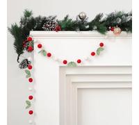 DCJHFJ Christmas Wool Felt Holly Banner Garlands Red and White Pom Pom Balls Hanging Decoration for Fireplace Mantel Wall Home Decor