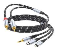 DCNETWORK 3.5mm to RCA Cable, Lightning to RCA Male to Aux Audio Adapter HiFi Sound Headphone Jack Adapter,(3 in 1 Audio Cable) Connector for iPhone/iPad Speaker MP3 Tablet HDTV(30FT)